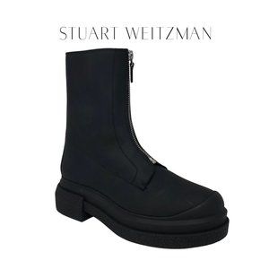 STUART WEITZMAN Charlie Zip Sport Leather Boots, Size 8, Black